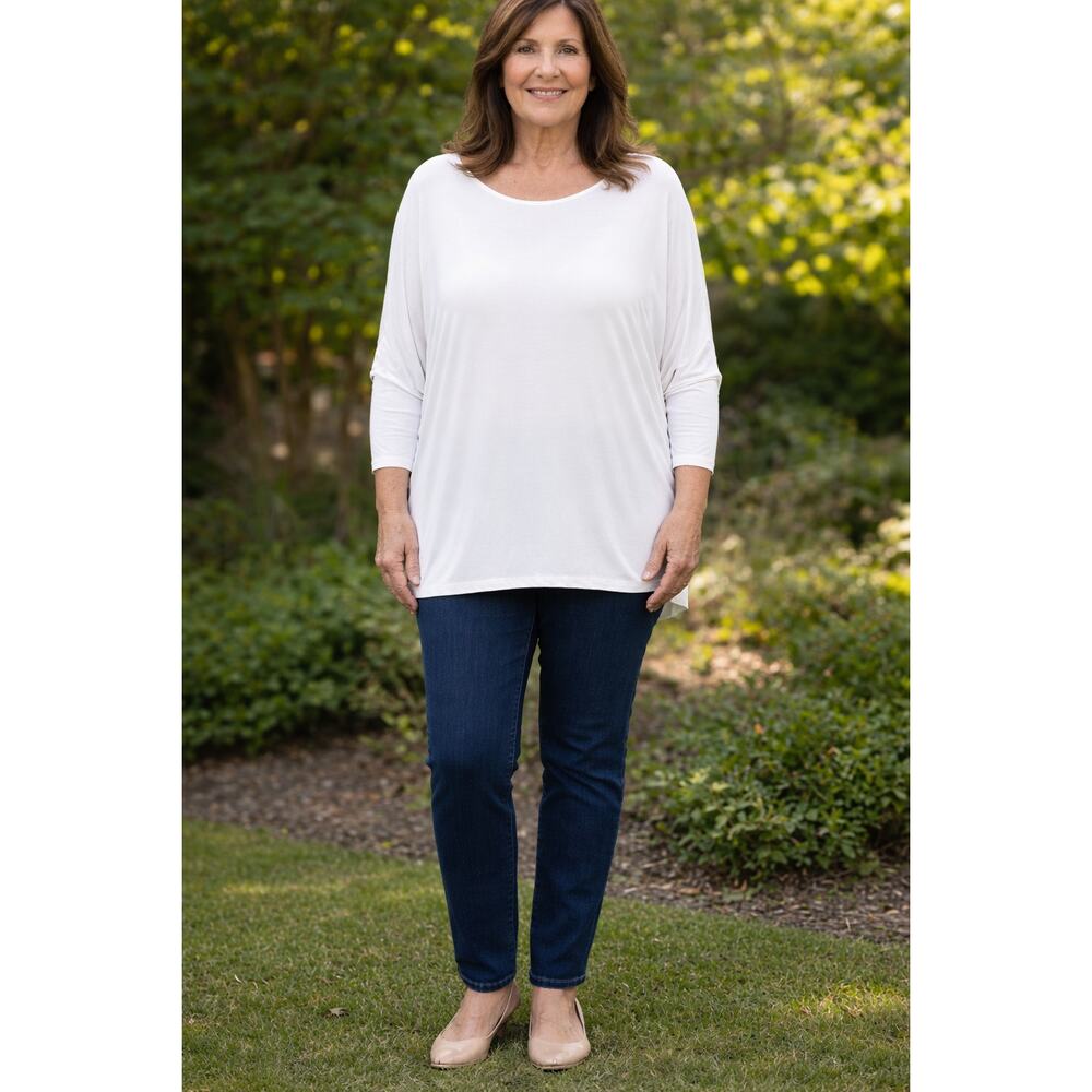 Majestic Paris Neiman Marcus 2X White Draped Oversized Long Sleeve Tunic 0024